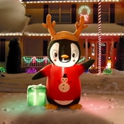 4 Ft Christmas Inflatable Outdoor Decoration Christmas Blow Up Yard Decorations Yard Cute Penguin Reindeer Antlers with Colorful LEDs for Holiday Christmas Party Garden