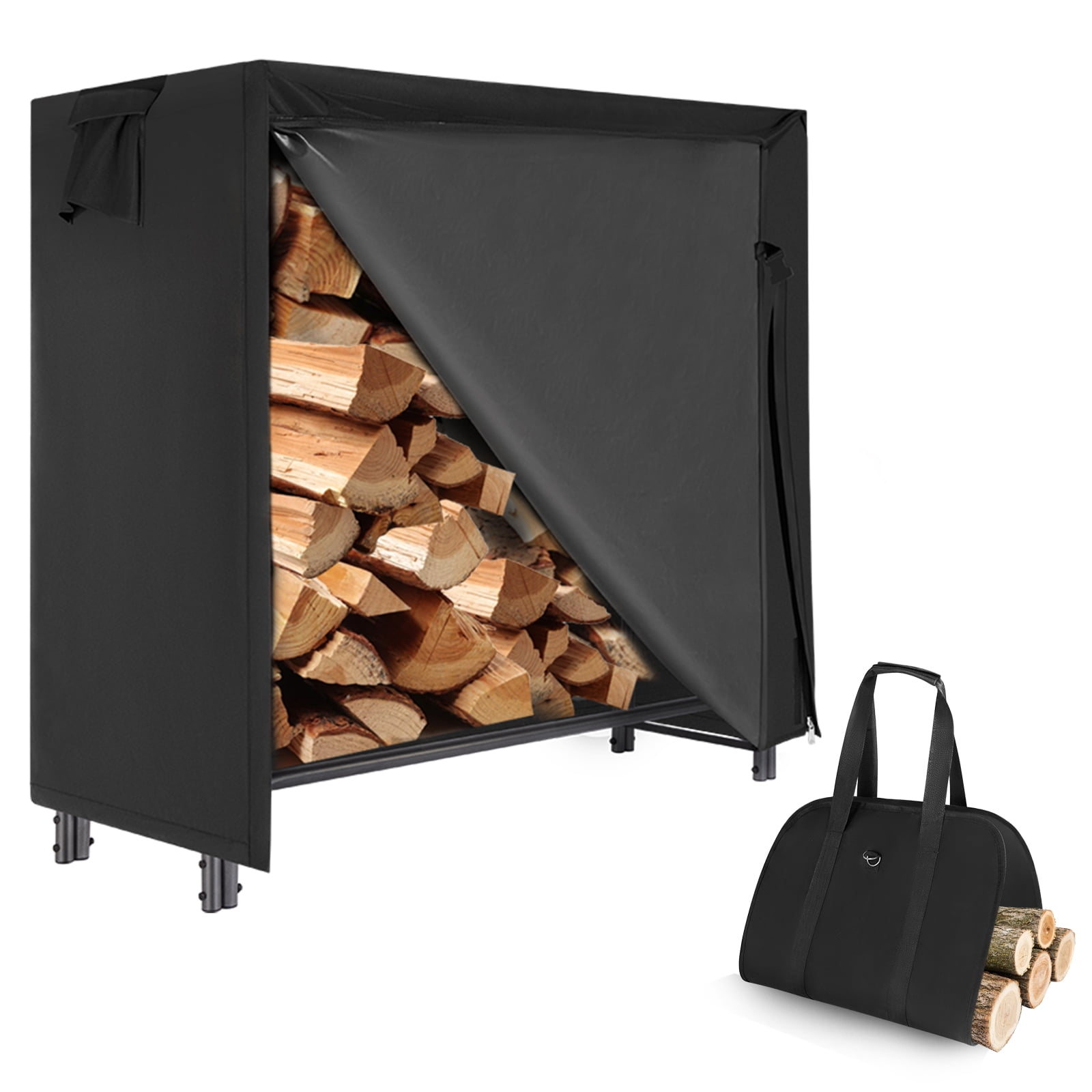 4 Ft Firewood Rack Outdoor with Cover and Tote Bag Combo, Waterproof