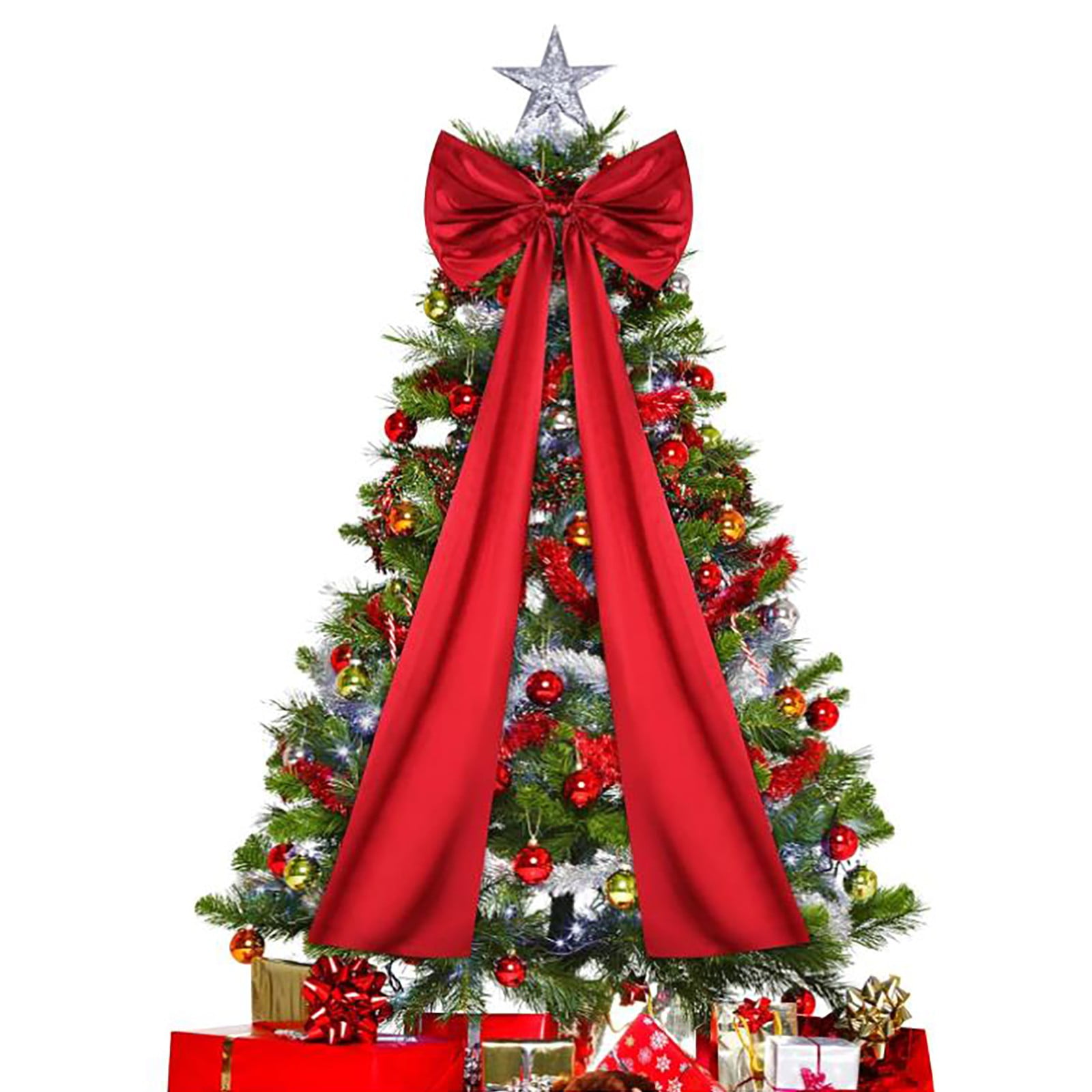 4 Ft Giant Red Velvet Christmas Bow – Oversized Tree Topper for ...