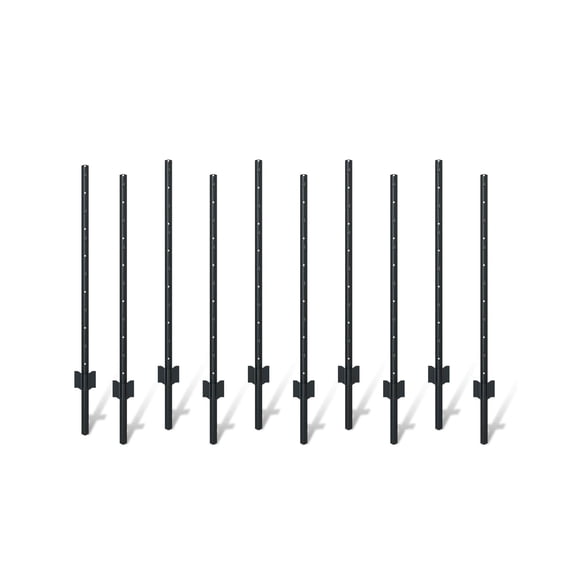 4 Ft Heavy-Duty Metal Fence Posts, U-Channel Garden Fence Post Set, Black, 10 piece