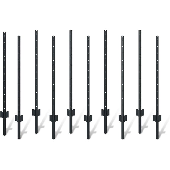 4 Ft Heavy-Duty U-Shaped Metal Fence Posts, Black Powder-Coated No-Dig Stakes with Adjustable Hooks, for Wire Mesh, Garden & Temporary Fencing