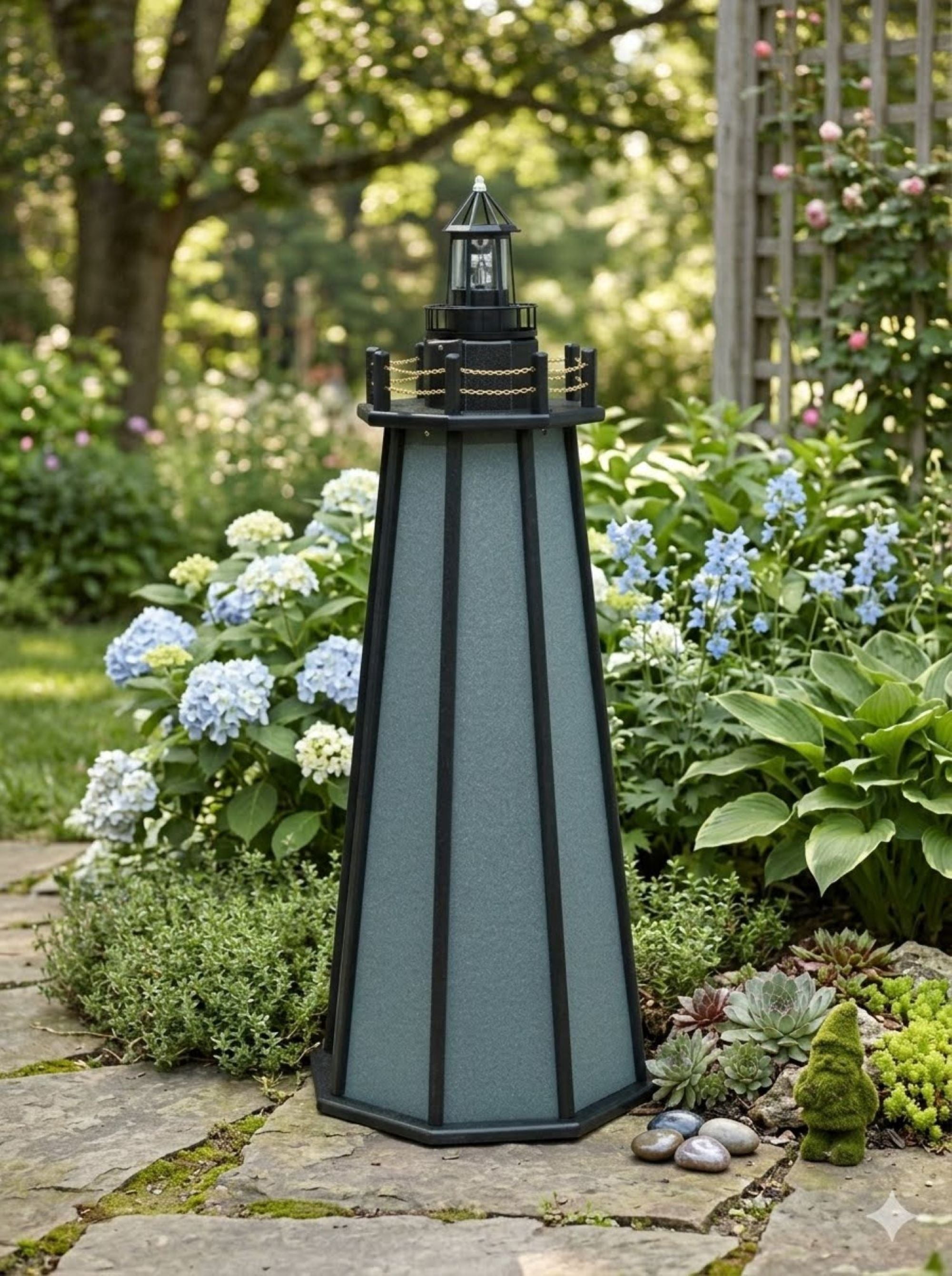 4 Ft High Density Polyethylene Outdoor Solar Lighthouse in Gray and ...