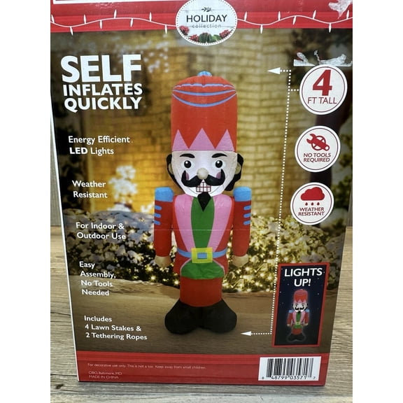 4-Ft Inflatable Christmas Nutcracker LED Light Up Outdoor Indoor Decoration NEW