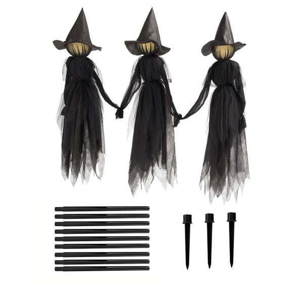 4 Ft Light Up Witch Stakes Halloween Decor Set of 3 - Multi-Color LED Scary Witches for Outdoor Yard, Haunted House Garden Lawn Decorations with Ground Stakes