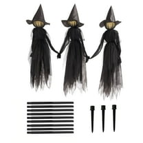 4 Ft Light Up Witch Stakes Halloween Decor Set of 3 - Multi-Color LED Scary Witches for Outdoor Yard, Haunted House Garden Lawn Decorations with Ground Stakes