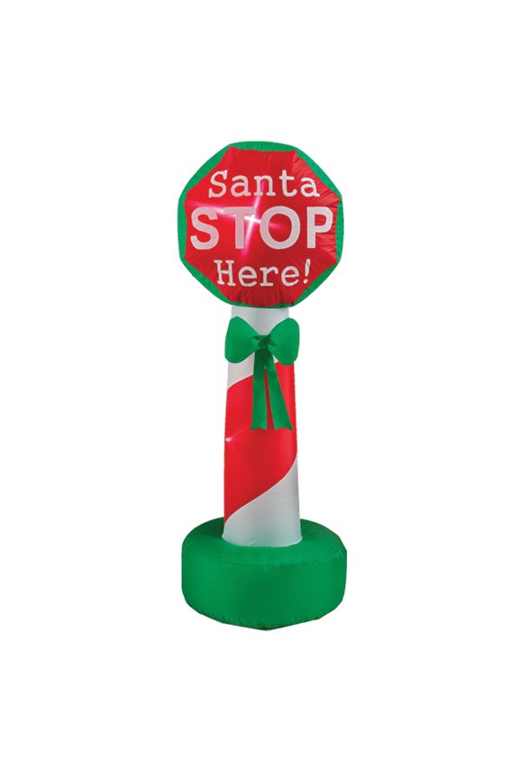 4 Ft Lighted Airblown - Santa Stop Here Sign
