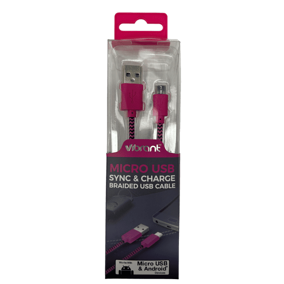 4 Ft Nylon Braided Micro USB Charge, Sync Cable, Durable 2.0 Cord for Android Phones, Gaming Consoles, Portable Chargers, GPS, Cameras, Fast Charging, Data Transfer, Pink