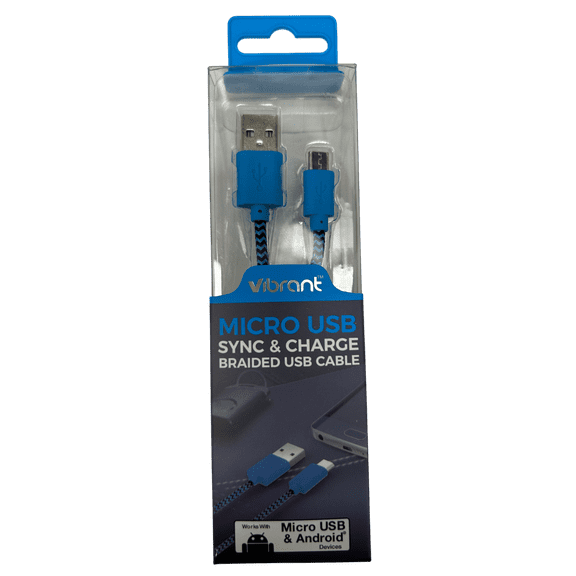 4 Ft Nylon Braided Micro USB Charge, Sync Cable, Durable 2.0 Cord for Android Phones, Gaming Consoles, Portable Chargers, GPS, Cameras, Fast Charging, Data Transfer, Blue