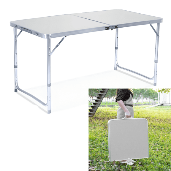 4 Ft Outdoor Folding Camping Table,Portable Adjustable Height Lightweight Picnic Table, Aluminum Folding Table for Picnic, BBQ, Party, Beach
