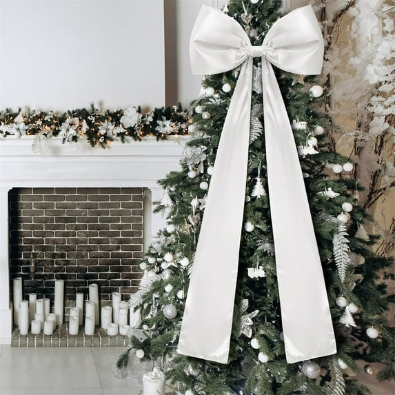 4 Ft Oversized White Bow Decoration – Large Elegant Cloth Bows for Wedding Backdrops, Christmas Tree Toppers, Baby Shower, Birthday Party Wall Décor & Event Decorations