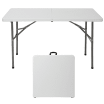4 Ft Plastic Folding Table Outdoor Indoor Heavy Duty Portable Desk with Carrying Handle for Camping Picnic Party White