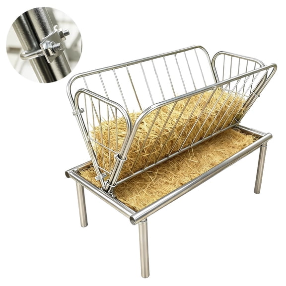 4 Ft Ranch Feeder,Hay Feeder With Rollers For Easy Movement,Heavy Duty Galvanized Steel Construction And Bottom Receiving Slot,Livestock Feeder For Barn Or Pasture,Galvanized Steel
