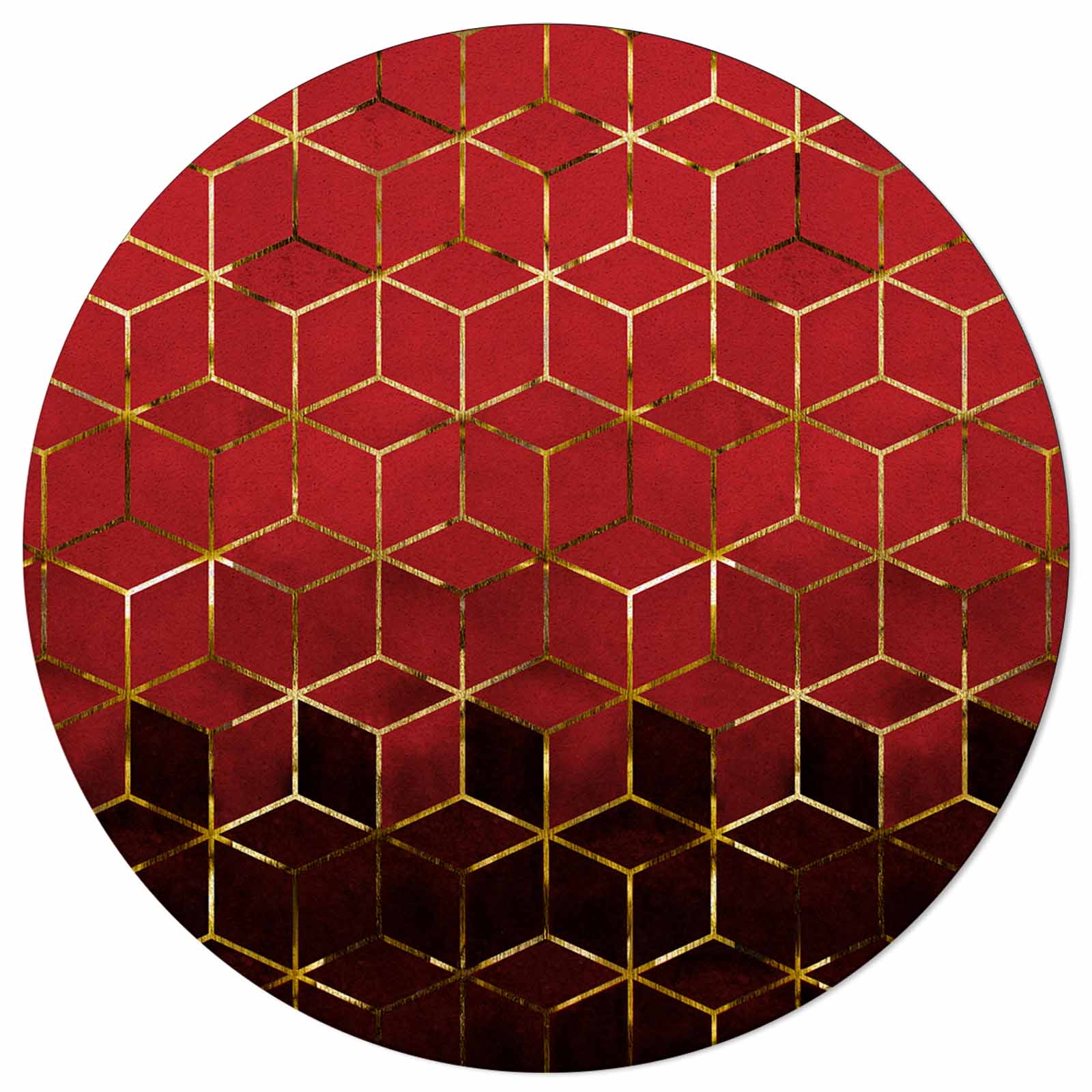 4 Ft Round Area Rug Mats for Living Room Red Cubes Modern Geometric