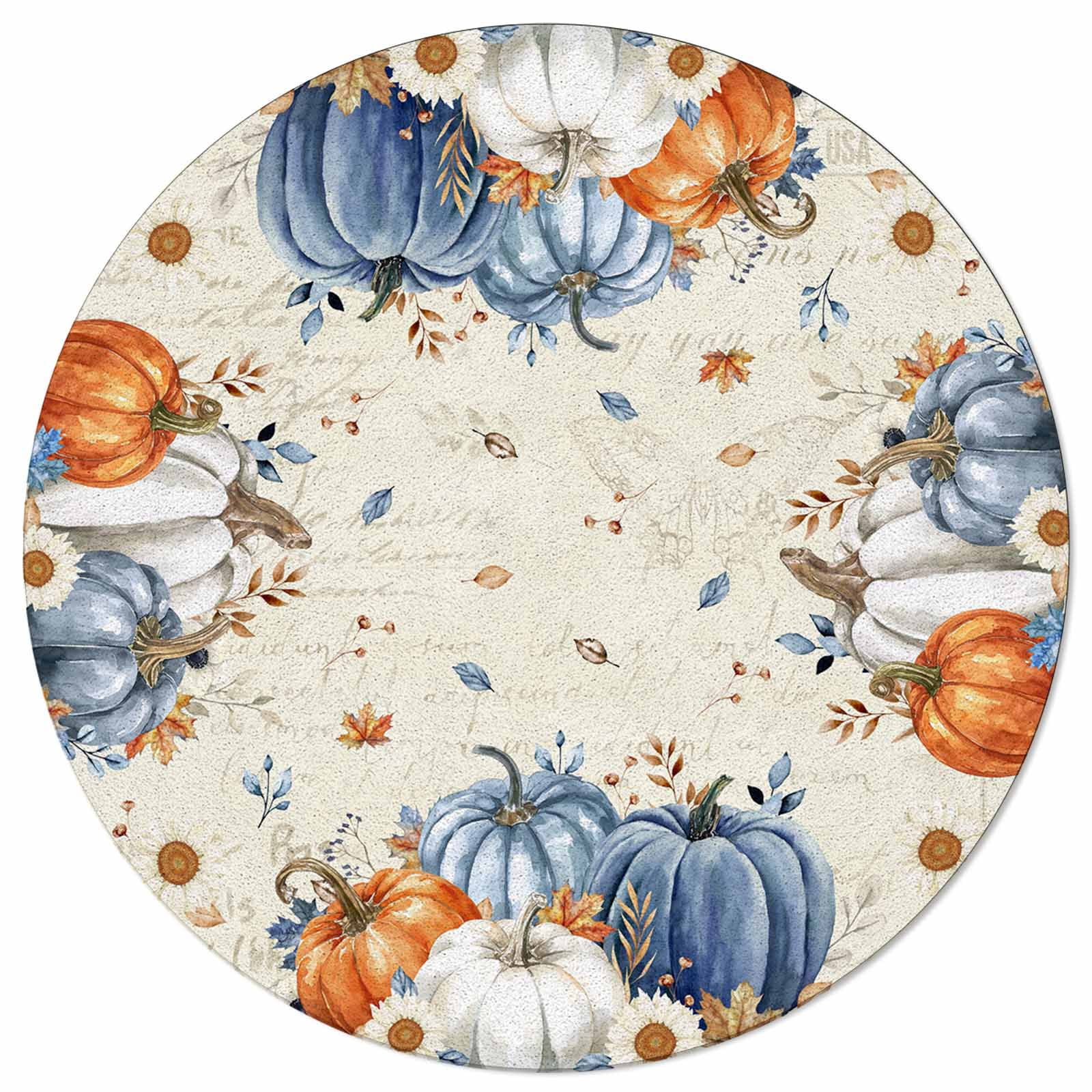 4 Ft Round Area Rug Mats for Living Room Thanksgiving Fall Pumpkins
