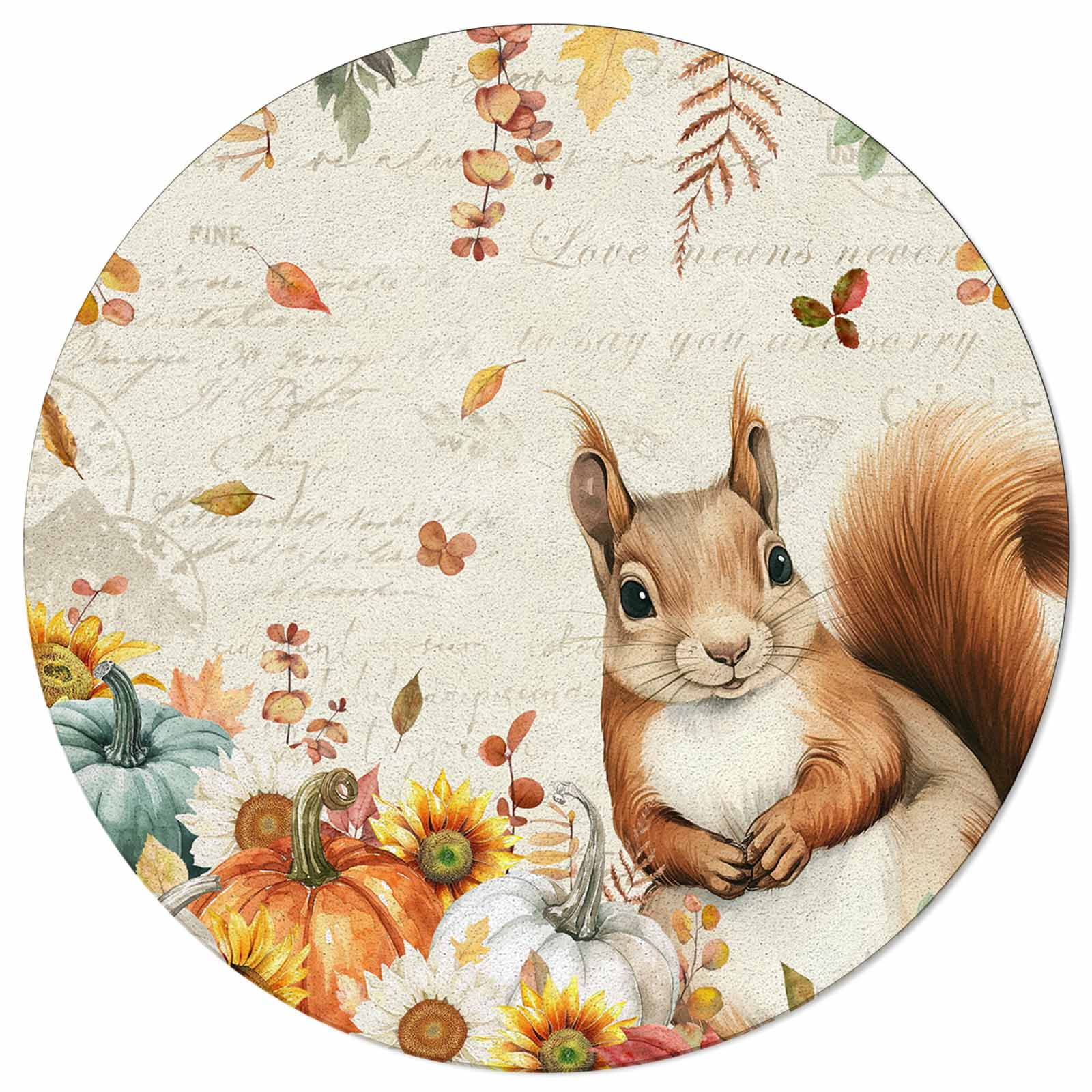 4 Ft Round Area Rug Mats for Living Room Thanksgiving Fall Squirrel