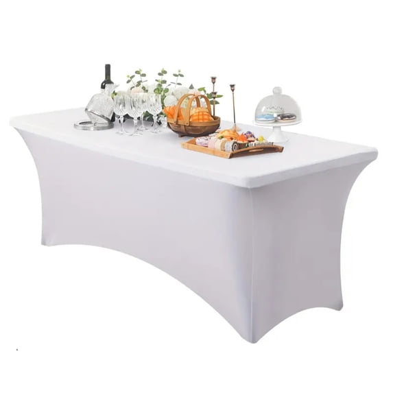 4 Ft Table Cover Fitted Rectangular Fitted Stretch Champagne Washable Spandex Table Protector for Party Wedding Cocktail Events