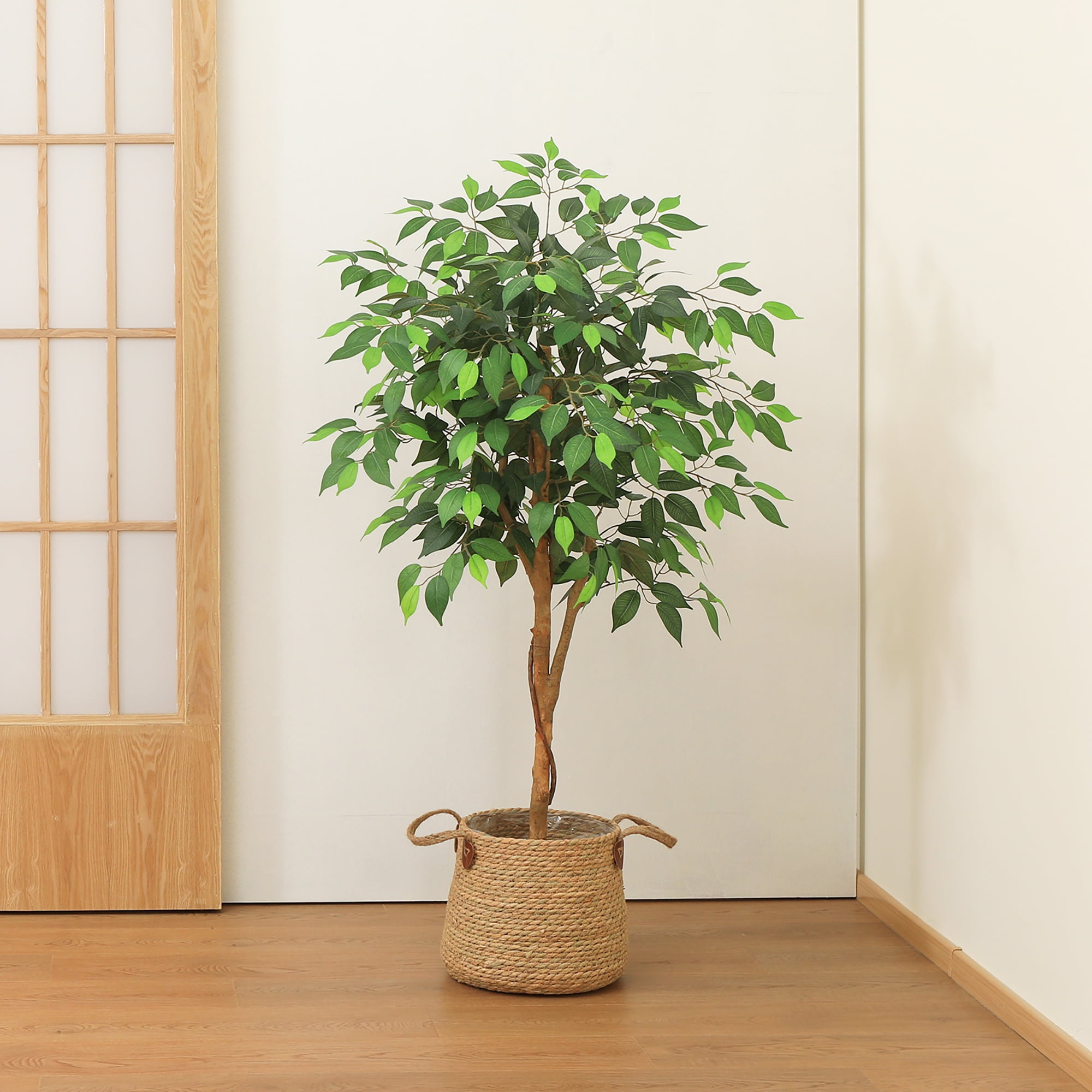 4 Ft Tall Artificial Ficus Tree Fake Silk Plants with Lifelike Leaves