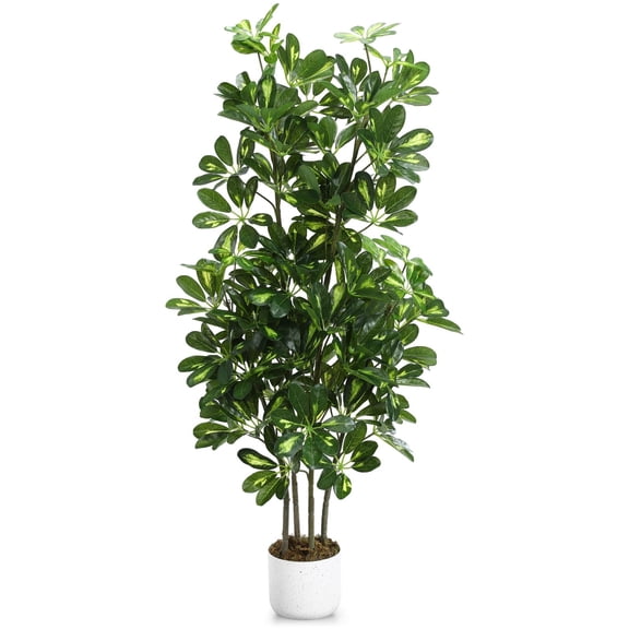 4 Ft Tall Artificial Umbrella Tree Plant, Faux Schefflera Arboricola Tree in Pot, Realistic Indoor & Outdoor Tropical Foliage Decor for Home Office