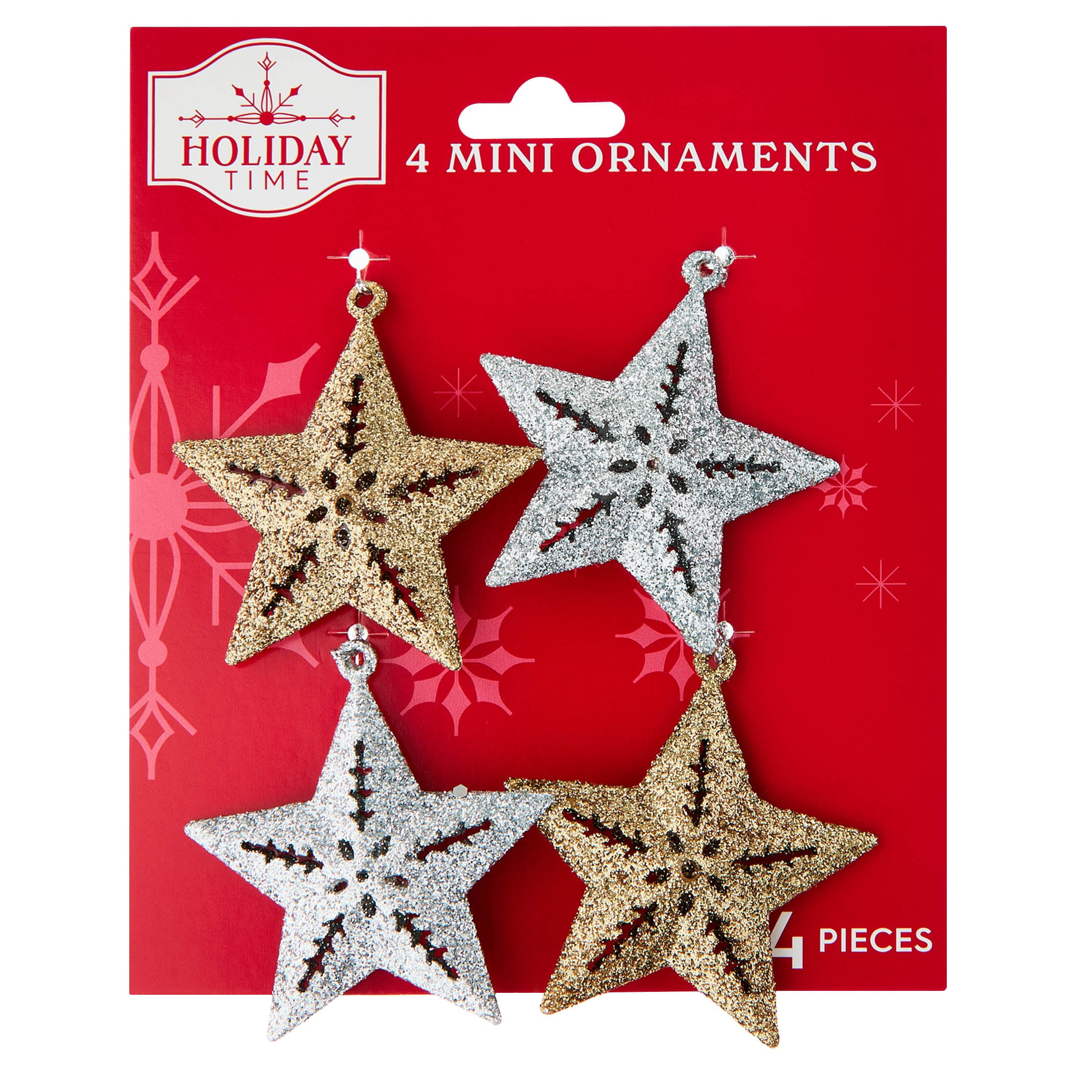 4-Count Gold and Silver Metal Star Mini Christmas Ornaments, 2.5", by Holiday Time