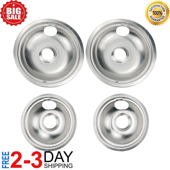 4 GE Hotpoint Chrome Stove Drip Pans Electric Burner Covers Top Replacement Set