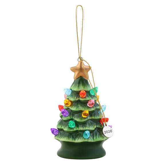 Mr. Christmas 4" Nostalgic Ceramic Lit Tree Ornament Decoration, Green
