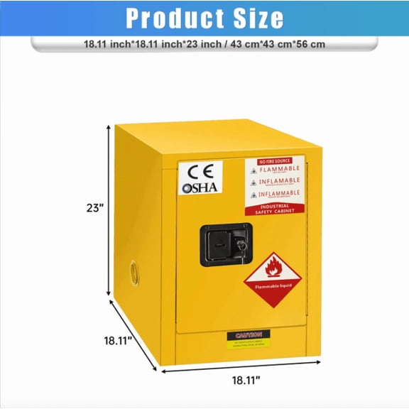 4-Gallon 15-Liter Steel Industrial Chemical Safety Cabinet, Yellow for Factory Lab Warehouse Garage Use