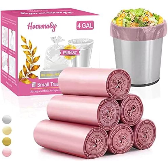 4 Gallon/180pcs Small Pink Trash/Garbage Bags, Strong, Bathroom Can Bin Liners, Plastic for Home Bedroom Office, Waste Basket Liner, Fit 12-15 Liter, 3,3.5,4,4.5 Gal (Pink 180