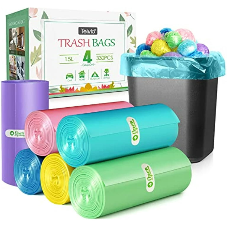 4 Gallon 330Pcs Strong Trash Bags Colorful Clear Garbage Bags, Bathroom  Trash Can Bin Liners, Small Plastic Bags For Home Office Kitchen, Fit 12-15
