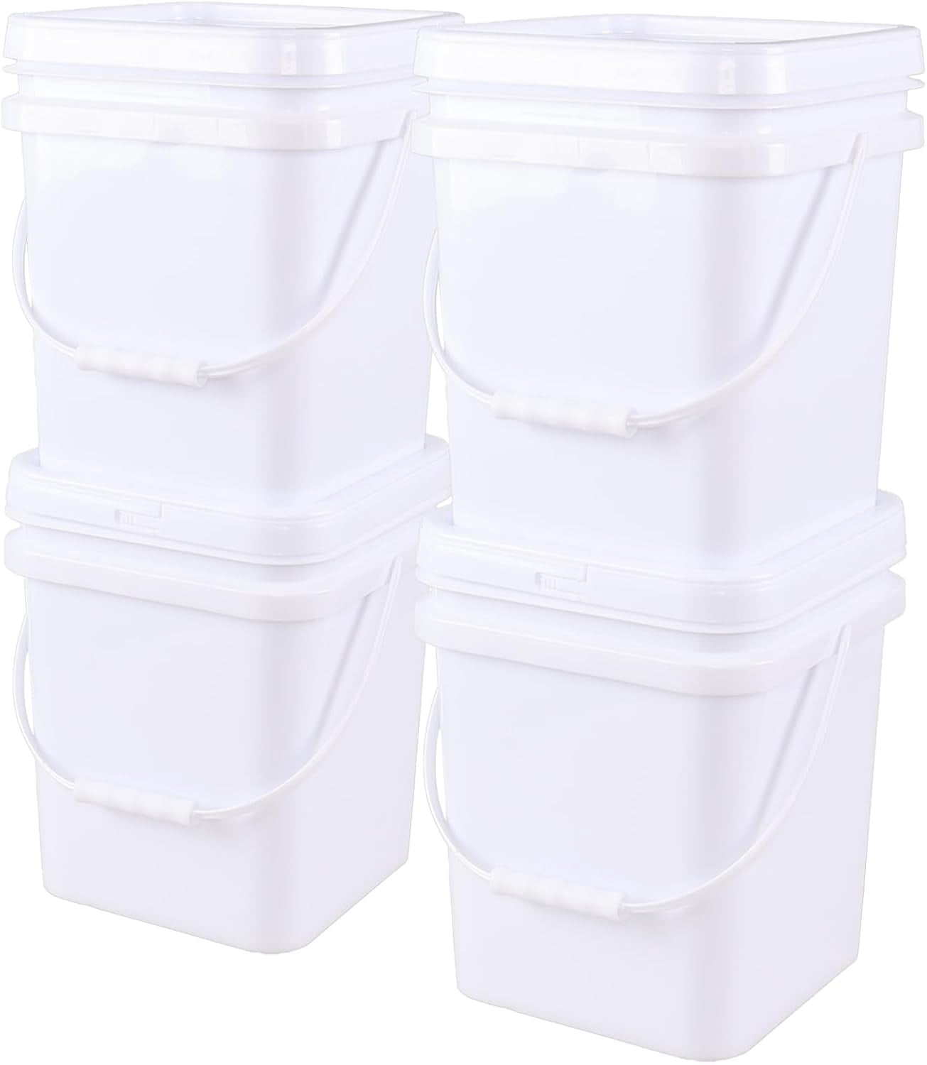 4 Gallon 4 Pack Plastic Square Utility Food Bucket with Lid and Handle ...