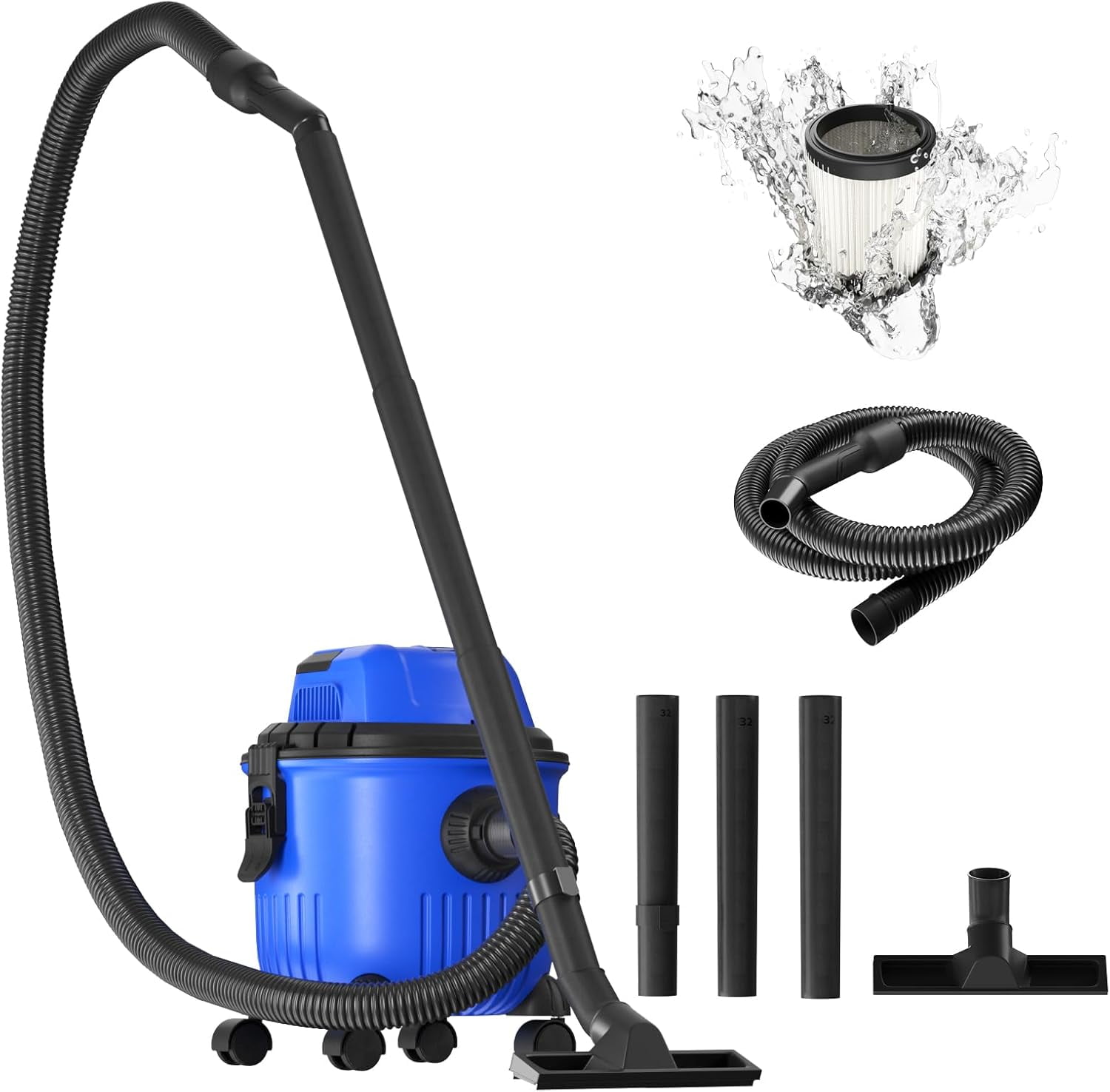 4 Gallon 800W Shop Vacuum Cleaner, Car Vacuum Cleaner Powerful Suction Wet Dry, 3 in 1 Home Garage Wet and Dry Blow Vacuum, 4.9ft Flexible Hose