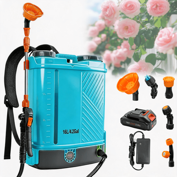 4 Gallon Backpack Sprayer, 100 Psi Adjustable Pressure, Electric Weed Sprayers, 18V Compatible, 5 Nozzles, Battery & Charger for Lawn