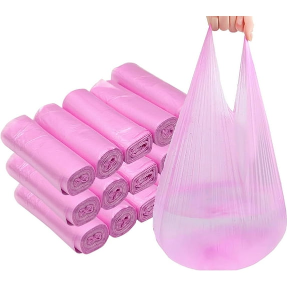 4 Gallon Bathroom Trash Bags with Handle, 200 Counts Pink Small Garbage Bags for Office, Kitchen,Bedroom Waste Bin,Colorful Portable Strong Rubbish Bags (200)