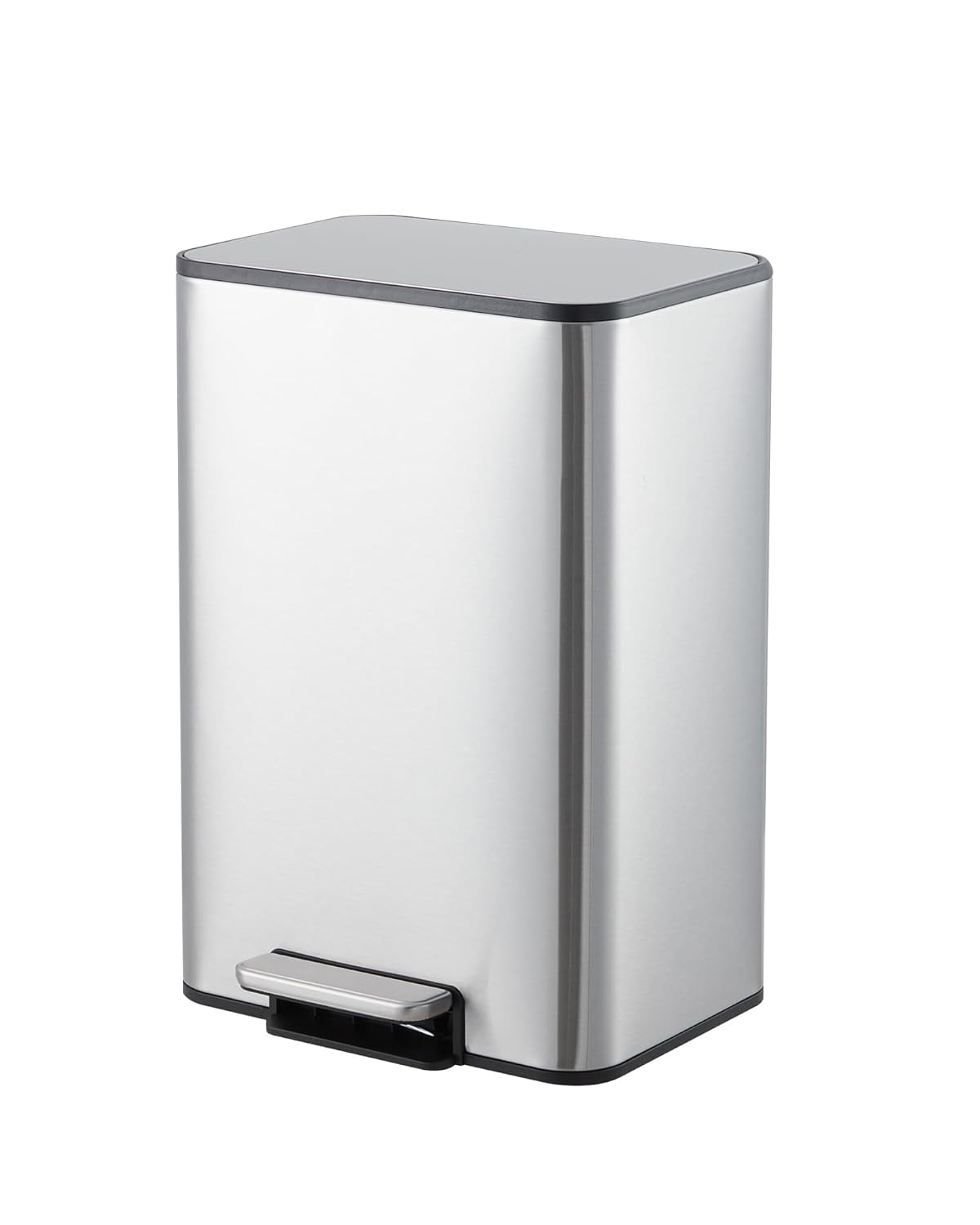 4 Gallon Bathroom Trash Can,Small Stainless Steel Garbage Can with Soft-Close Lid, Foot Pedal & Removable Inner Bucket, Rectangular for Home,Office,Silver