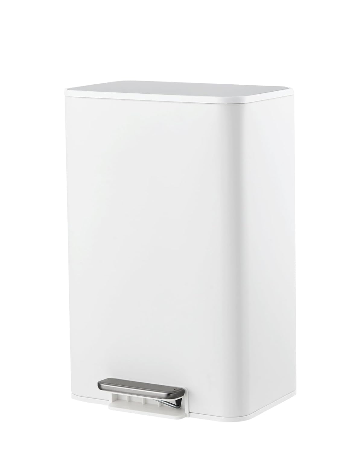 4 Gallon Bathroom Trash Can,Small Stainless Steel Garbage Can with Soft-Close Lid, Foot Pedal & Removable Inner Bucket, Rectangular for Home,Office,White