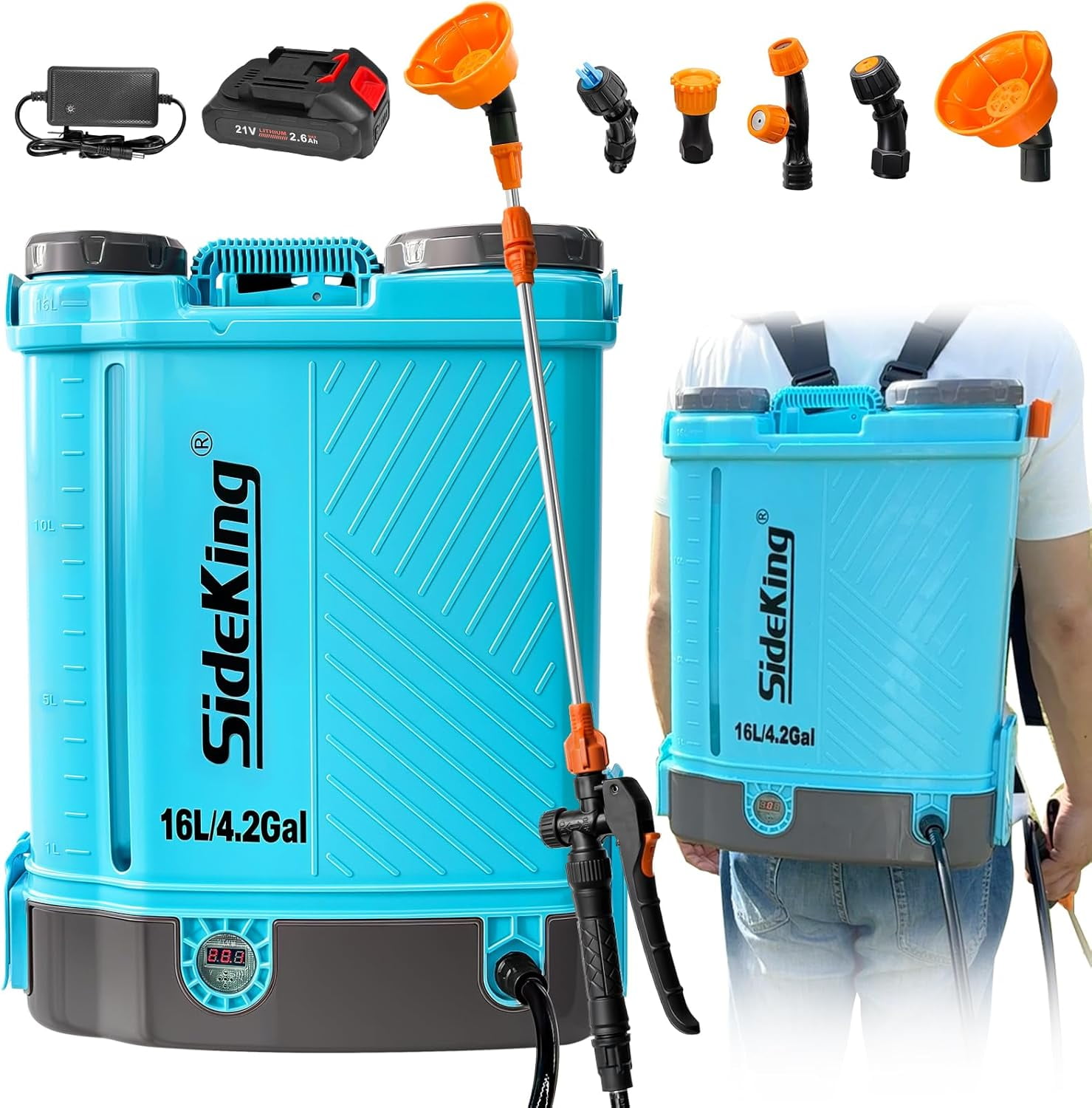 4 Gallon Battery Powered Backpack Sprayer, 0-100 PSI Adjustable ...