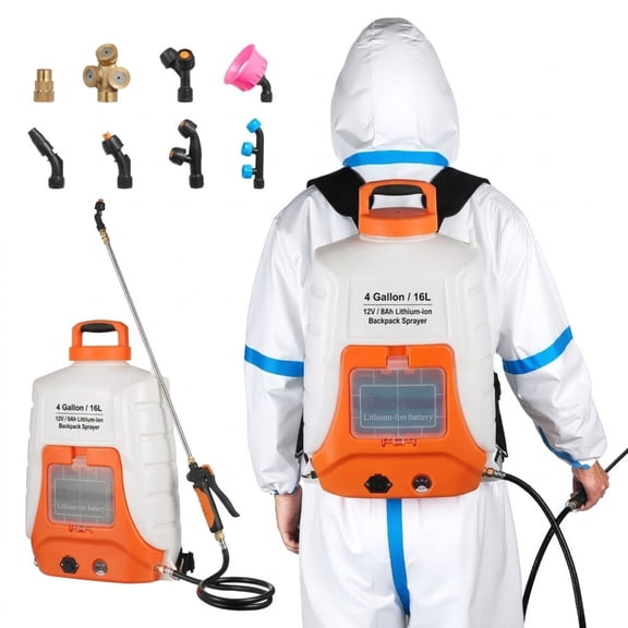 4 Gallon Battery Powered Backpack Sprayer, 0-90 PSI Adjustable Pressure, 12V 8Ah Rechargeable Sprayer with 8 Nozzles & 2 Wands