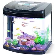 3 Gallon Betta Fish Tank Kit with Eco-Cycle Filtration & LED Lighting   Glass Aquarium Featuring Flip-Top Feeding Port, 360  Clear View, Air Pump, and Integrated Filter