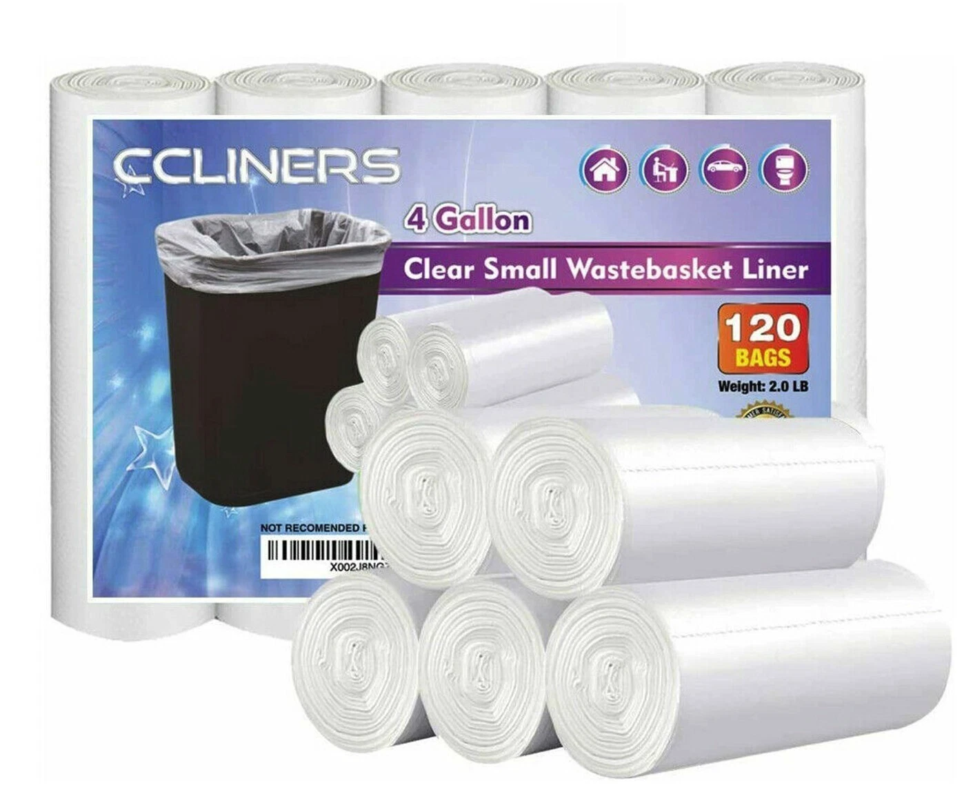 4 Gallon Clear Small Trash Bag Bathroom Garbage Bags Trash Can Liners, 120 Count
