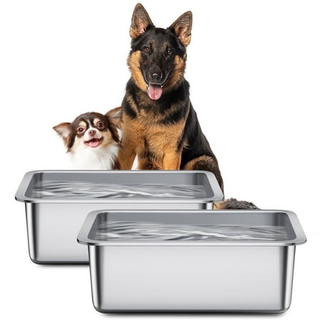 4 Gallon Dog Bowls Set, 2 Pcs Stainless Steel Dog Food and Water Bowl, Large Capacity Pet Dish for Indoor and Outdoor Use