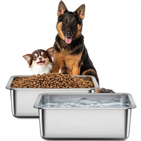 4 Gallon Dog Bowls Set, 2 Pcs Stainless Steel Dog Food and Water Bowl, Large Capacity Pet Dish for Indoor and Outdoor Use