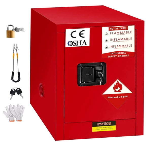 4 Gallon Flammable Storage Cabinet, 23x18x18 Inch Galvanized Steel Fireproof Cabinet for Flammable Liquid and Chemical Storage, Red