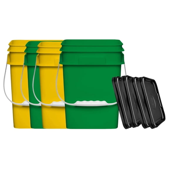4 Gallon Food Grade Storage Plastic Bucket and Lid with Gasket (Pack of 4)