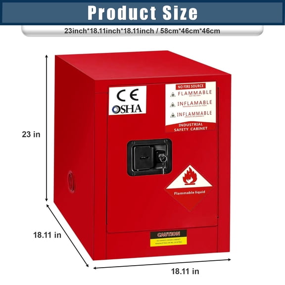 4 Gallon Freestanding Flammable Safety Cabinet, 23" H Double-Wall Steel Fireproof Chemical Storage with 3-Point Lock, OSHA/CE Approved for Industrial Lab Garage Use