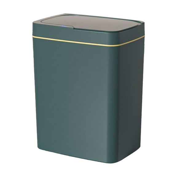 4 Gallon Green Automatic Sensor Trash Can With Soft Silent Close Lid, Waterproof Sealed Waste Bin, Space Saving Smart Garbage Container for Indoor Kitchen Countertop & Office Desk Use