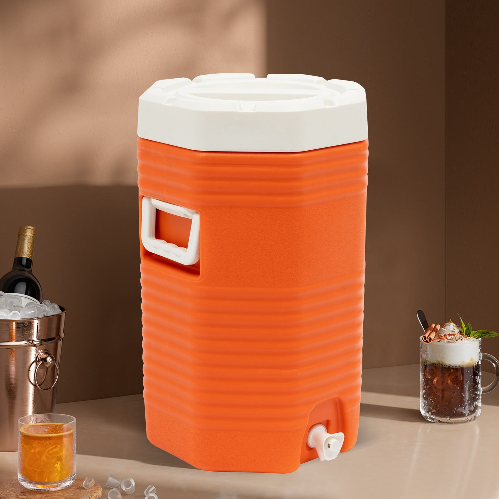 4 Gallon Insulated Beverage Cooler 72HR Ice Retention 220LB Seat Top Orange
