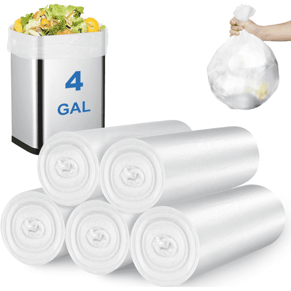 ACSTEP 100 Count 4 Gallon Trash Bag, Garbage Bags, Small Drawstring Bathroom Garbage Bags for Bathroom Can,White
