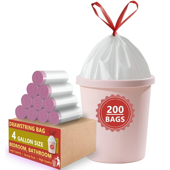 4 Gallon Drawstring Trash Bags (200 Count)  Small Garbage Bags 4-6 Gallon for Office, Bedroom, Bathroom