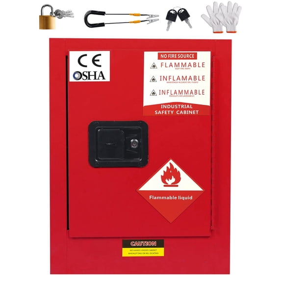 4 Gallon Red Flammable Safety Cabinet, Double-Wall 2mm Steel Fire ...