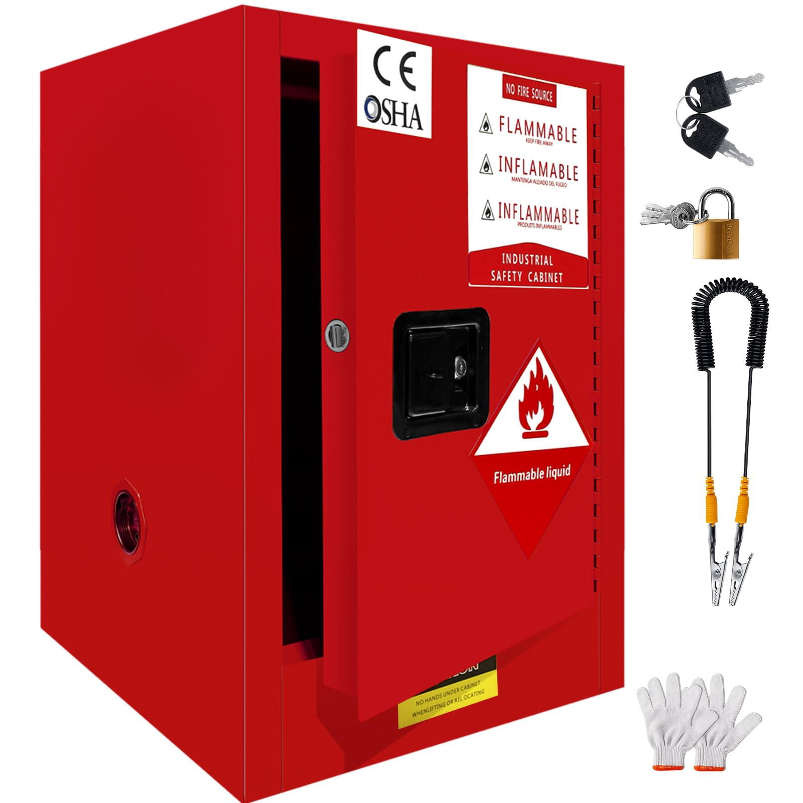 4 Gallon Red Flammable Storage Cabinet, OSHA Compliant Industrial ...