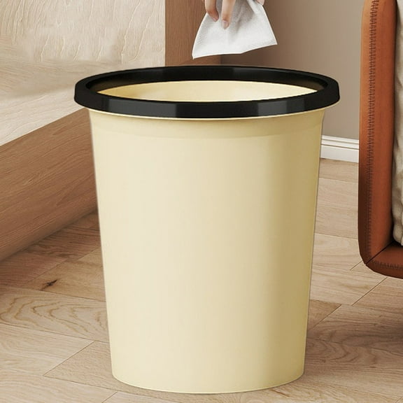 4-Gallon Round Trash Can, Lidless Plastic Wastebasket with Locking Ring for Bathroom & Kitchen, Space-Saving Design for Dorm & Office